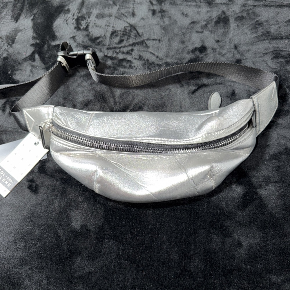 Sol and Selene Side Kick Metallic Silver Neoprene Fanny Pack Sling Bag NEW